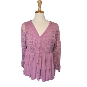 Torrid Super Soft Mauve Lace Flowy Peplum Cardigan Top Size 2X Cottagecore
